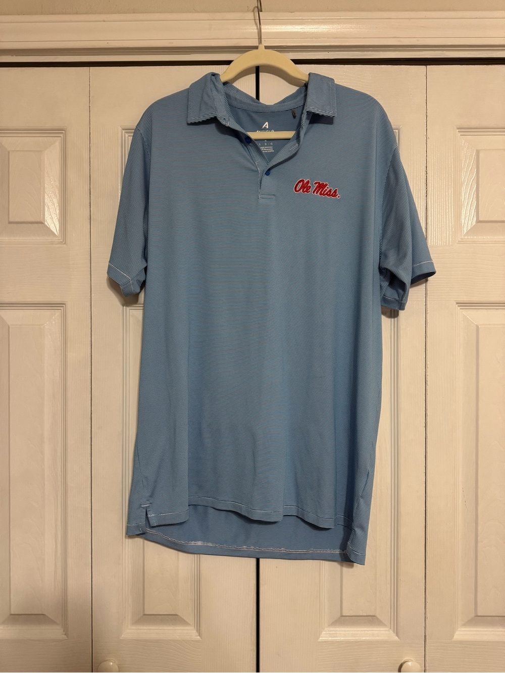 Antigua large blue and white stripe ole Miss polo